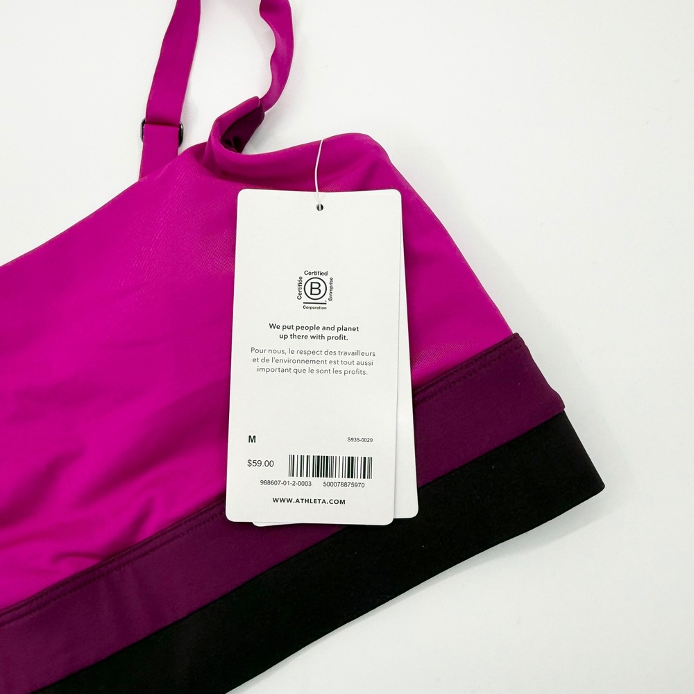 Athleta Coastline Bikini Top Magenta Colorblock Longline Swimwear M A-C 988607 - Picture 4 of 8